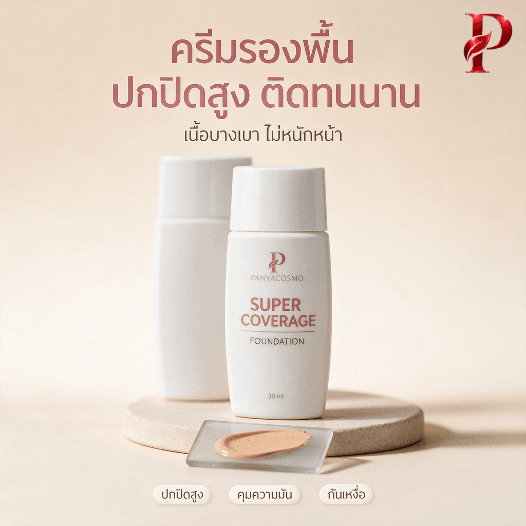 ครีมรองพื้นปกปิดสูง ซูเปอร์ คัฟเวอเรจ ฟาวน์เดชั่น ขนาด 30 / 50 มล. (พร้อมบรรจุขวด / รับผลิตในแบรนด์คุณ)