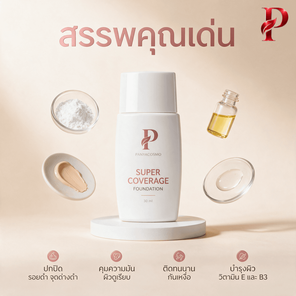 ครีมรองพื้นปกปิดสูง ซูเปอร์ คัฟเวอเรจ ฟาวน์เดชั่น ขนาด 30 / 50 มล. (พร้อมบรรจุขวด / รับผลิตในแบรนด์คุณ) รูปที่ 2