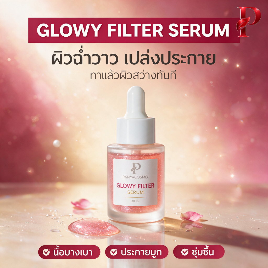 เซรั่มฟิลเตอร์ผิวโกลว์ โกลว์วี่ ฟิลเตอร์ เซรั่ม ขนาด 15 / 20 / 30 มล. (พร้อมบรรจุขวด / รับผลิตในแบรนด์คุณ)