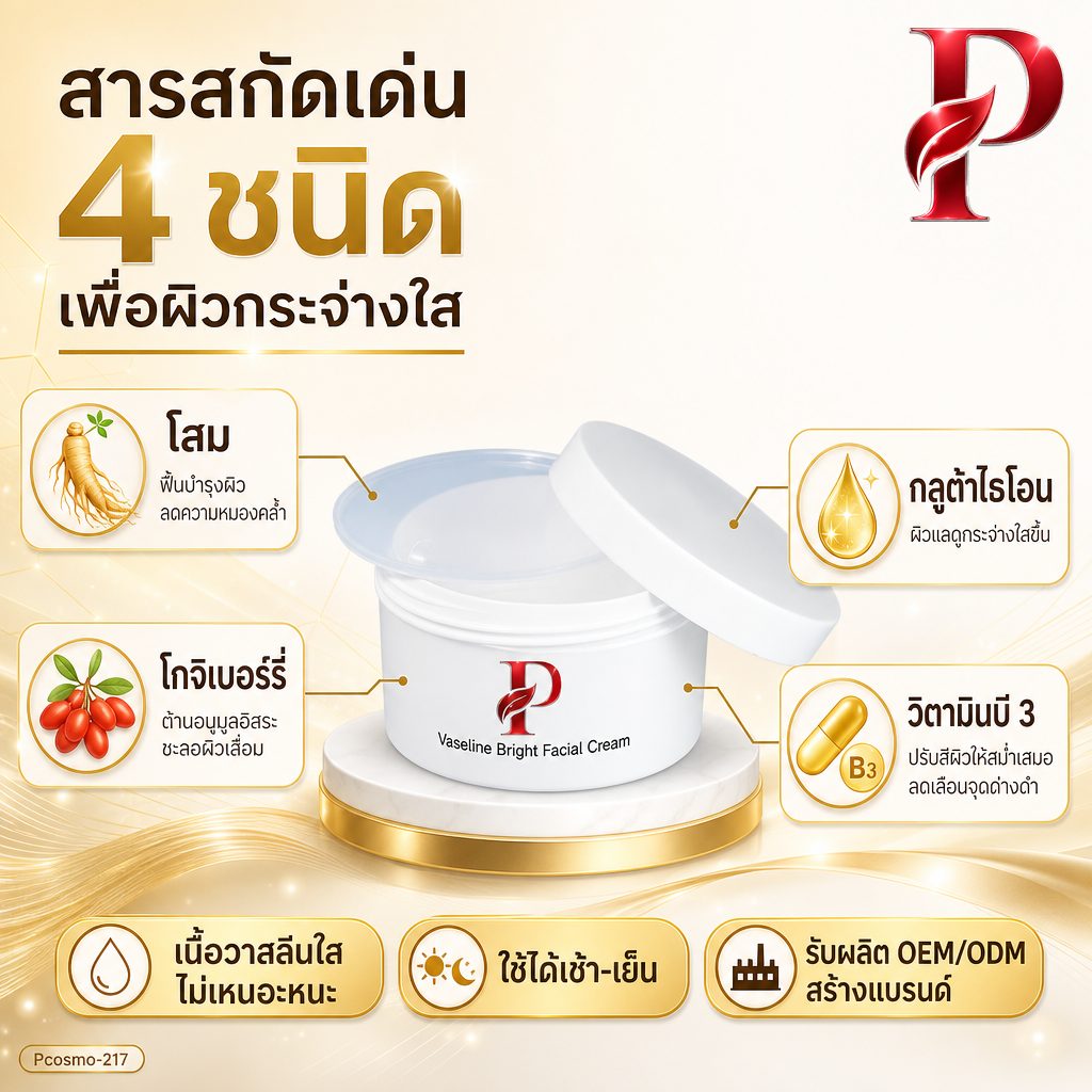 สารสกัดเด่น 4 ชนิดในครีมวาสลีนหน้าใส โสม กลูต้าไธโอน โกจิเบอร์รี่ วิตามินบี 3