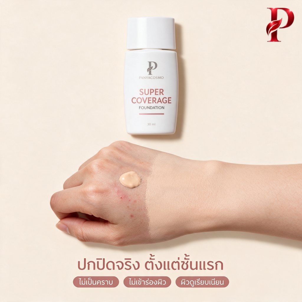 การปกปิดของครีมรองพื้น กลบรอยได้ในชั้นเดียว ผิวดูเรียบเนียน