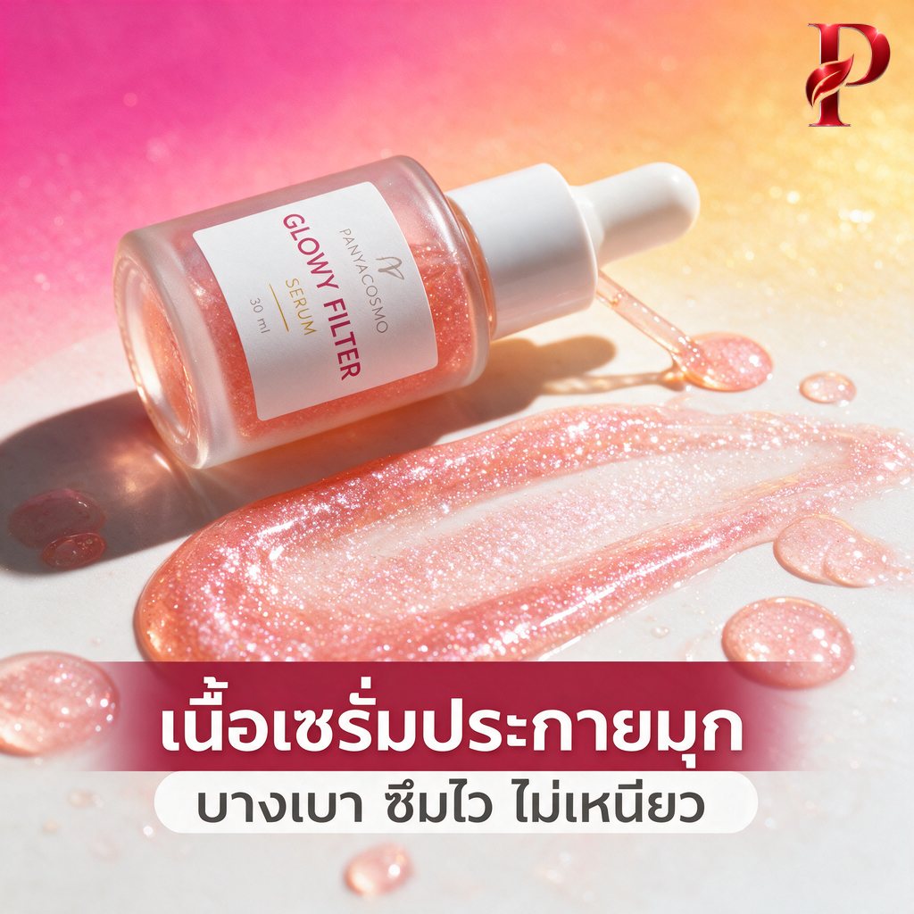 เนื้อเซรั่มเจลใสประกายมุก บางเบา ซึมไว ไม่เหนียว